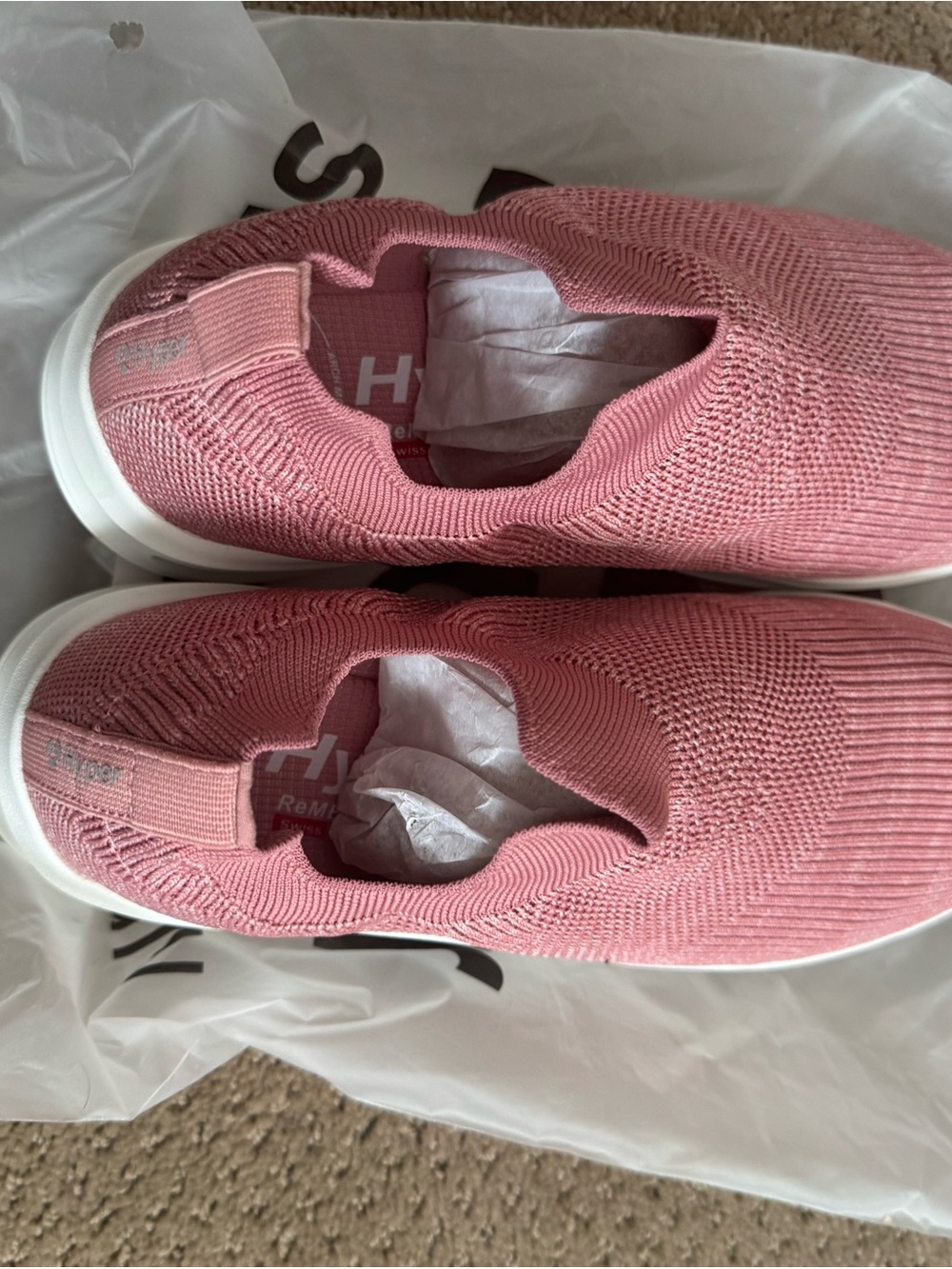 Women’s Slip-On Athletic Shoes - Pink Knit. New. Never worn; runs large